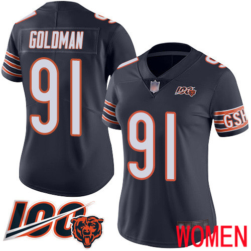 Chicago Bears Limited Navy Blue Women Eddie Goldman Home Jersey NFL Football #91 100th Season->women nfl jersey->Women Jersey